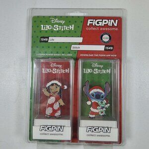 FIGPIN LILO 1548 STITCH 1549 ENAMEL PIN SET CHRISTMAS WITH POWER BASE NEW SEALED